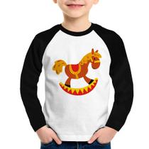 Camiseta Raglan Infantil Cavalo Balanço Manga Longa - Foca na Moda