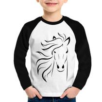 Camiseta Raglan Infantil Cavalo Traços Manga Longa - Foca na Moda
