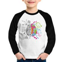 Camiseta Raglan Infantil Cérebro Analítico e Criativo Manga Longa - Foca na Moda