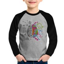 Camiseta Raglan Infantil Cérebro Analítico e Criativo Manga Longa - Foca na Moda