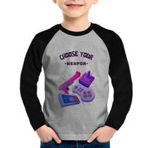 Camiseta Raglan Infantil Choose your weapon Manga Longa - Foca na Moda