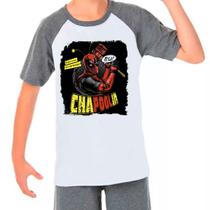 Camiseta Raglan Infantil Cinza Branca Chapolin Chaves 01 - DESIGN CAMISETAS