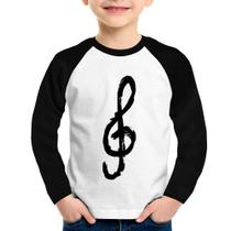 Camiseta Raglan Infantil Clave De Sol Arte Manga Longa - Foca na Moda