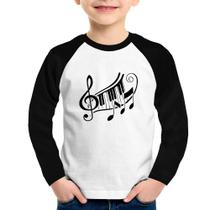 Camiseta Raglan Infantil Clave De Sol Teclas Manga Longa - Foca na Moda