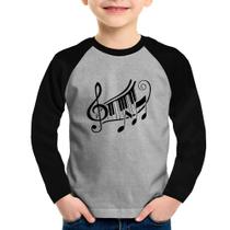 Camiseta Raglan Infantil Clave De Sol Teclas Manga Longa - Foca na Moda