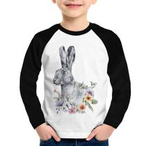 Camiseta Raglan Infantil Coelho Flores Manga Longa - Foca na Moda