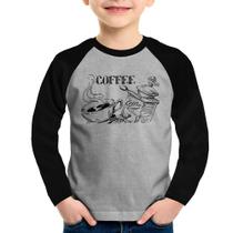 Camiseta Raglan Infantil Coffee Manga Longa - Foca na Moda