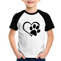 Camiseta Raglan Infantil Coração Patinha - Foca na Moda