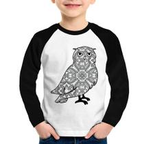 Camiseta Raglan Infantil Coruja Mandala Manga Longa - Foca na Moda Camiseta Raglan Infantil Coruja Mandala Manga Longa - Foca na Moda