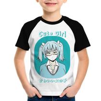 Camiseta Raglan Infantil Cute Girl - Foca na Moda