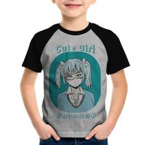 Camiseta Raglan Infantil Cute Girl - Foca na Moda