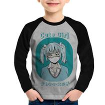 Camiseta Raglan Infantil Cute Girl Manga Longa - Foca na Moda