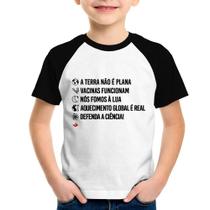Camiseta Raglan Infantil Defenda a ciência! - Foca na Moda