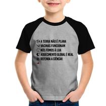 Camiseta Raglan Infantil Defenda a ciência! - Foca na Moda