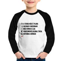 Camiseta Raglan Infantil Defenda a ciência! Manga Longa - Foca na Moda