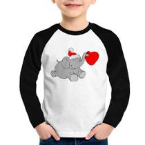 Camiseta Raglan Infantil Elefante Noel Manga Longa - Foca na Moda