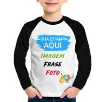 Camiseta Raglan Infantil Estampa Personalizada (Imagem, frase ou foto) Manga Longa - Foca na Moda Camiseta Raglan Infantil Estampa Personalizada (Imagem, frase ou foto) Manga Longa - Foca na Moda