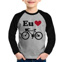 Camiseta Raglan Infantil Eu Amo Bicicleta Manga Longa - Foca na Moda