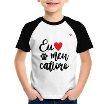 Camiseta Raglan Infantil Eu amo meu catioro - Foca na Moda Camiseta Raglan Infantil Eu amo meu catioro - Foca na Moda
