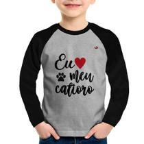 Camiseta Raglan Infantil Eu amo meu catioro Manga Longa - Foca na Moda