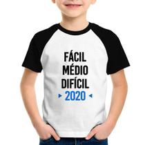 Camiseta Raglan Infantil Fácil, Médio, Difícil, 2020 - Foca na Moda Camiseta Raglan Infantil Fácil, Médio, Difícil, 2020 - Foca na Moda