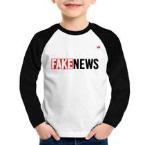 Camiseta Raglan Infantil Fake News Manga Longa - Foca na Moda