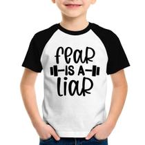 Camiseta Raglan Infantil Fear Is A Liar - Foca na Moda Camiseta Raglan Infantil Fear Is A Liar - Foca na Moda