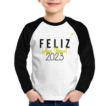 Camiseta Raglan Infantil Feliz Ano Novo 2023 Manga Longa - Foca na Moda