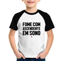 Camiseta Raglan Infantil Fome com ascendente em sono - Foca na Moda