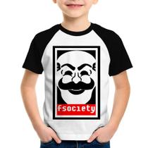 Camiseta Raglan Infantil Fsociety - Foca na Moda