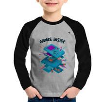 Camiseta Raglan Infantil Games Inside Manga Longa - Foca na Moda
