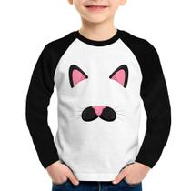 Camiseta Raglan Infantil Gatinha Orelhinha Manga Longa - Foca na Moda