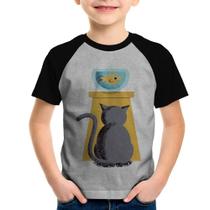 Camiseta Raglan Infantil Gato e Aquário - Foca na Moda