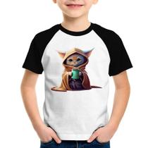 Camiseta Raglan Infantil Gato Jedi - Foca na Moda