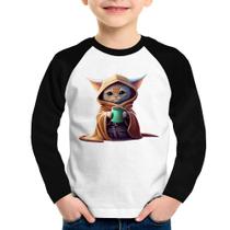 Camiseta Raglan Infantil Gato Jedi Manga Longa - Foca na Moda