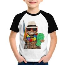 Camiseta Raglan Infantil Gato nas Férias - Foca na Moda