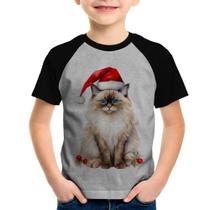 Camiseta Raglan Infantil Gato Natalino - Foca na Moda