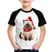 Camiseta Raglan Infantil Gato Natalino Gorro e Cachecol - Foca na Moda Camiseta Raglan Infantil Gato Natalino Gorro e Cachecol - Foca na Moda
