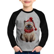 Camiseta Raglan Infantil Gato Natalino Gorro e Cachecol Manga Longa - Foca na Moda Camiseta Raglan Infantil Gato Natalino Gorro e Cachecol Manga Longa - Foca na Moda