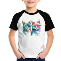 Camiseta Raglan Infantil Gatos de óculos - Foca na Moda