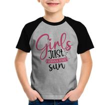 Camiseta Raglan Infantil Girls Just Wanna Have Sun - Foca na Moda