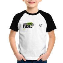 Camiseta Raglan Infantil God's timing is perfect - Foca na Moda