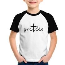 Camiseta Raglan Infantil Gratidão Cruz - Foca na Moda