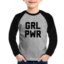 Camiseta Raglan Infantil Grl Pwr - Girl Power Manga Longa - Foca na Moda