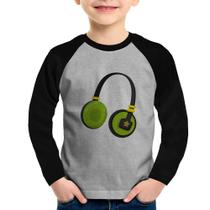 Camiseta Raglan Infantil Headphone Verde Manga Longa - Foca na Moda