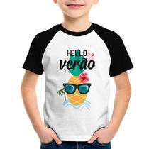 Camiseta Raglan Infantil Hello Verão - Foca na Moda Camiseta Raglan Infantil Hello Verão - Foca na Moda
