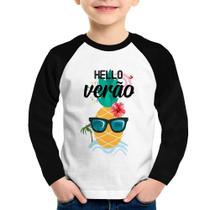 Camiseta Raglan Infantil Hello Verão Manga Longa - Foca na Moda Camiseta Raglan Infantil Hello Verão Manga Longa - Foca na Moda