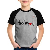 Camiseta Raglan Infantil História por amor - Foca na Moda