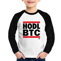 Camiseta Raglan Infantil Hodl BTC Manga Longa - Foca na Moda