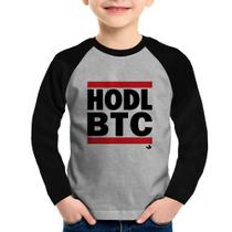 Camiseta Raglan Infantil Hodl BTC Manga Longa - Foca na Moda